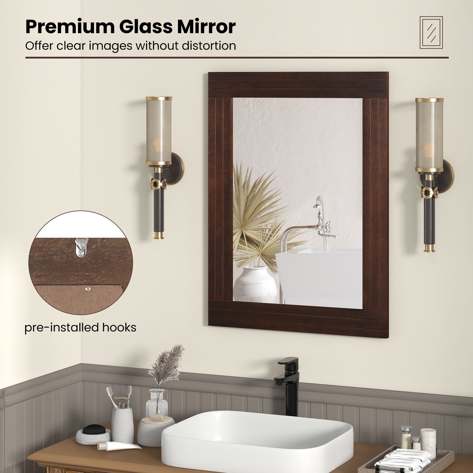 Wood Framed Wall Mirror for Bedroom Living Room Vanity Entryway, Brown Wall Mirrors at Gallery Canada