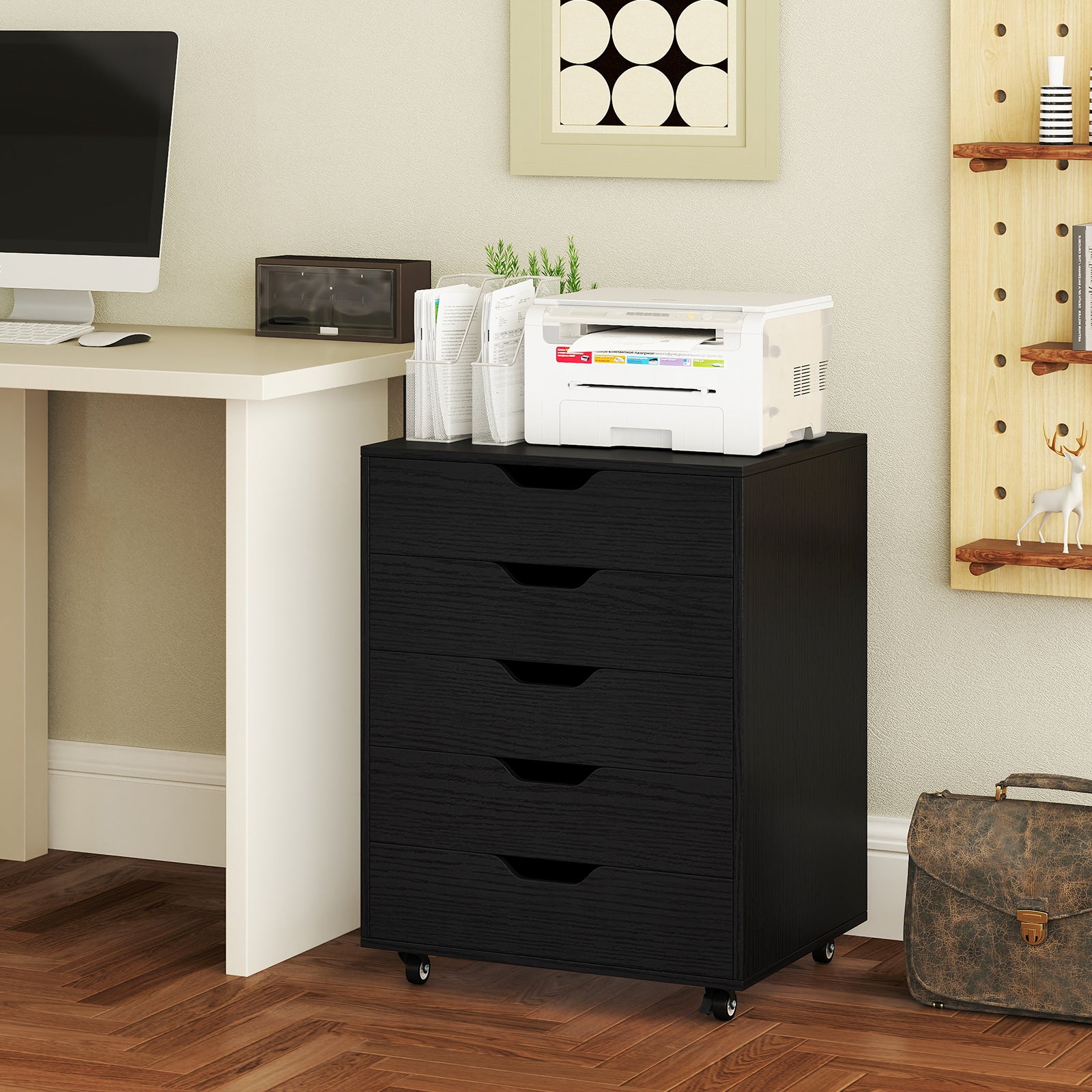 5 Drawer Mobile File Cabinet with Wheels for Living Room, Black File Cabinets at Gallery Canada
