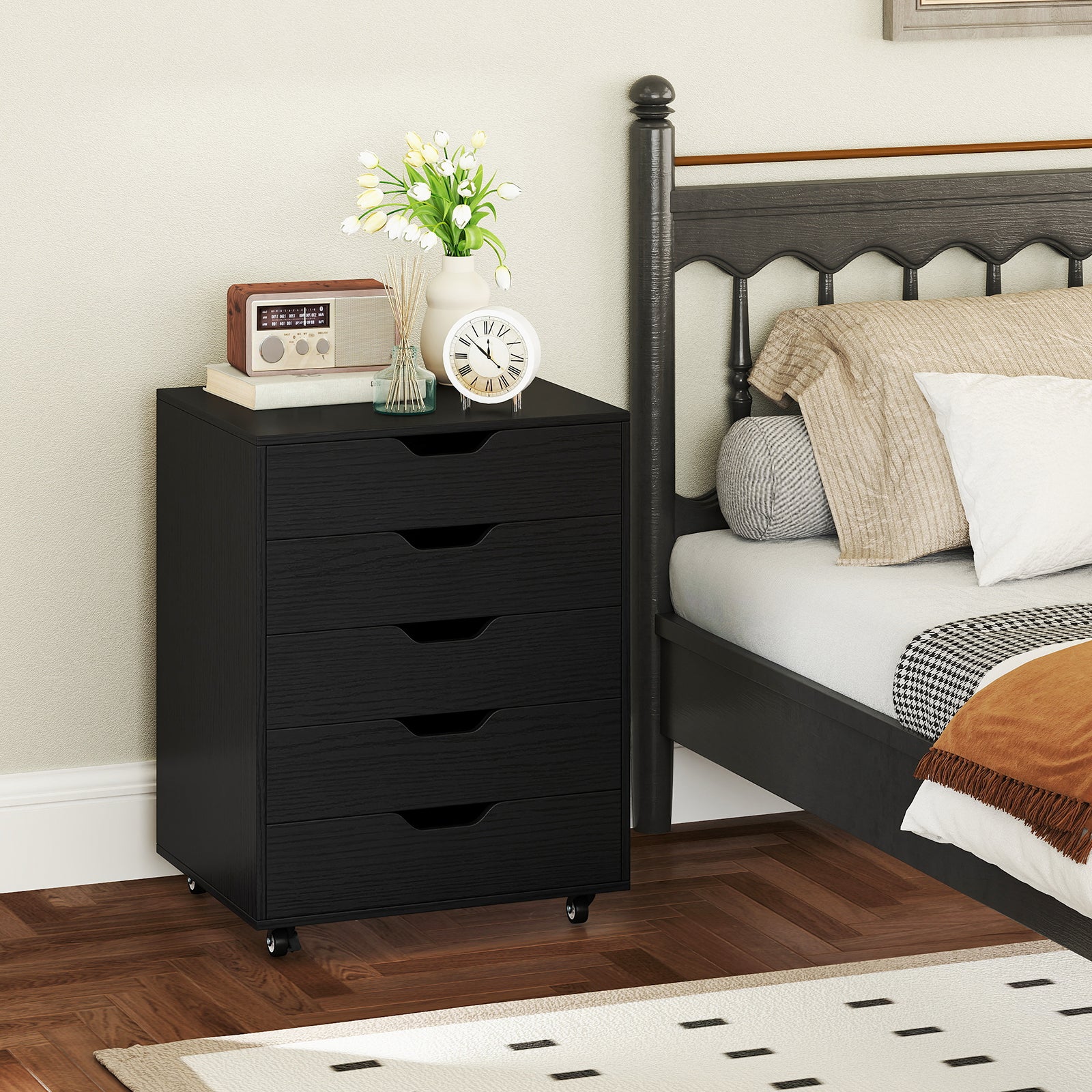 5 Drawer Mobile File Cabinet with Wheels for Living Room, Black File Cabinets at Gallery Canada