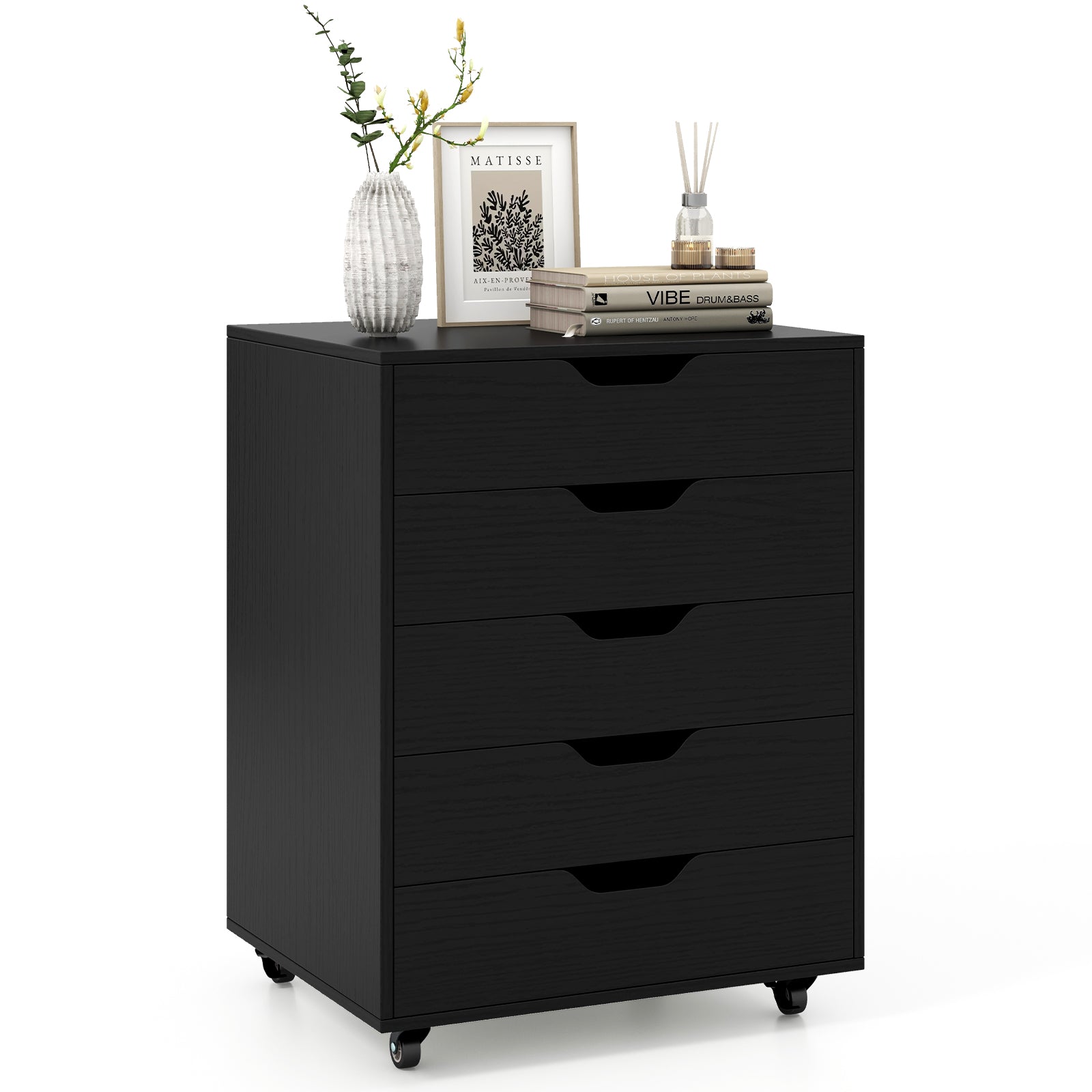 5 Drawer Mobile File Cabinet with Wheels for Living Room, Black File Cabinets at Gallery Canada