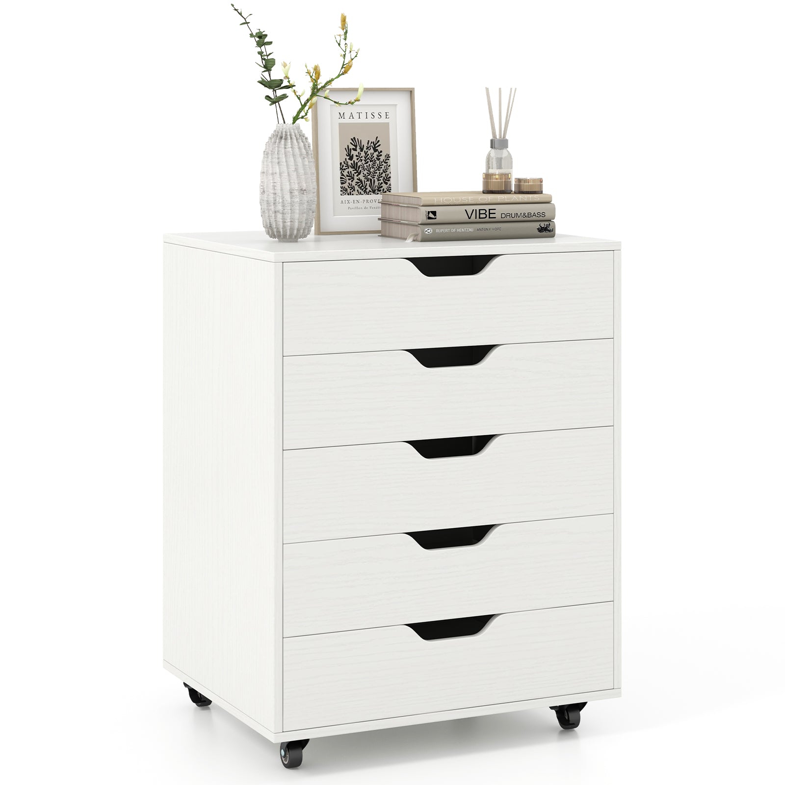 5 Drawer Mobile File Cabinet with Wheels for Living Room, White File Cabinets at Gallery Canada