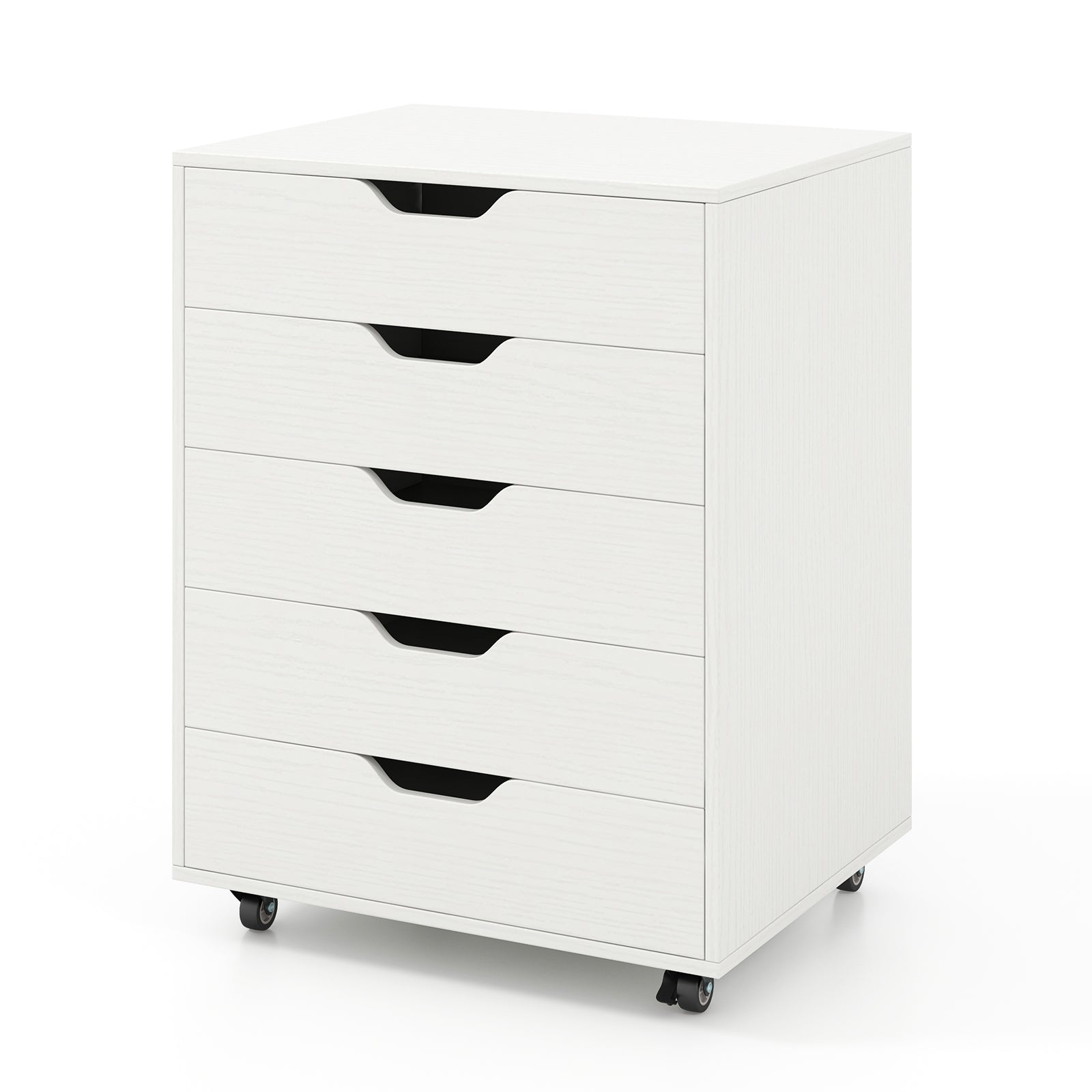 5 Drawer Mobile File Cabinet with Wheels for Living Room, White File Cabinets White at Gallery Canada