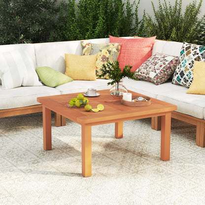 Patio Coffee Table with Umbrella Hole and Teak Oil Finish, Natural Patio Coffee Tables at Gallery Canada