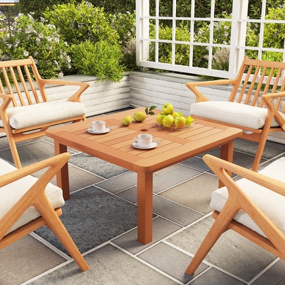 Patio Coffee Table with Umbrella Hole and Teak Oil Finish, Natural Patio Coffee Tables at Gallery Canada