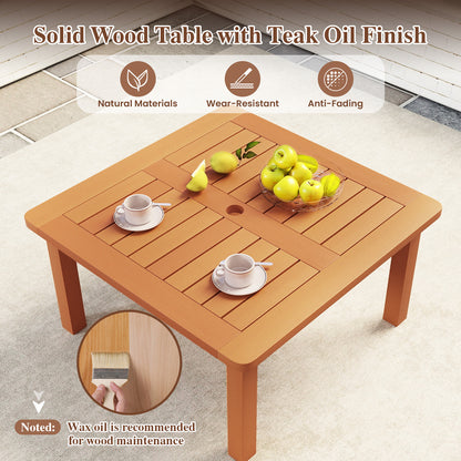 Patio Coffee Table with Umbrella Hole and Teak Oil Finish, Natural Patio Coffee Tables at Gallery Canada
