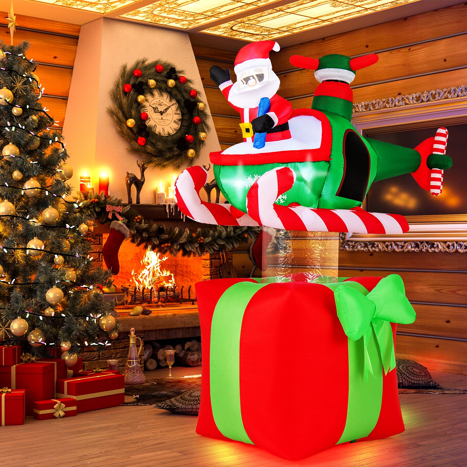 6 Feet Christmas Inflatable Santa Flying Airplane, 3 LED Lights Christmas Decor & Accessories at Gallery Canada