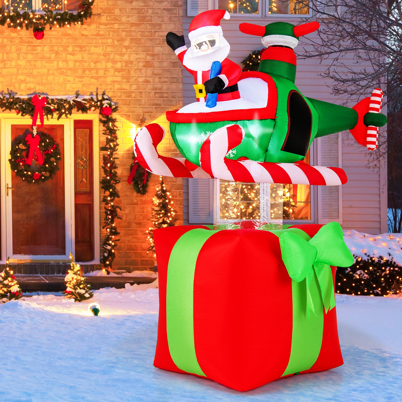 6 Feet Christmas Inflatable Santa Flying Airplane, 3 LED Lights Christmas Decor & Accessories at Gallery Canada