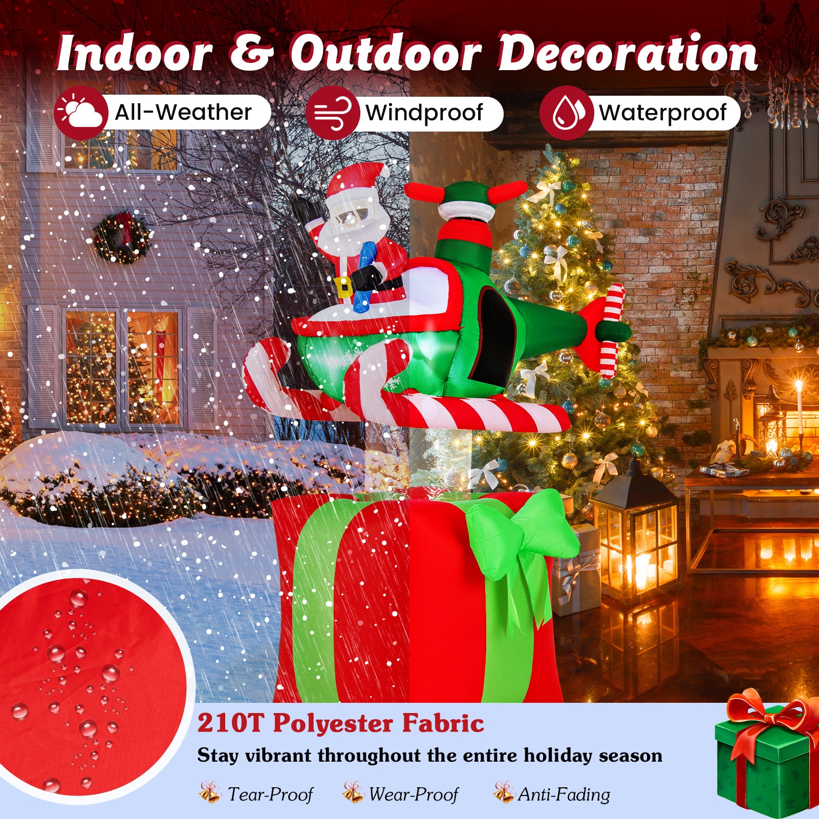 6 Feet Christmas Inflatable Santa Flying Airplane, 3 LED Lights Christmas Decor & Accessories at Gallery Canada