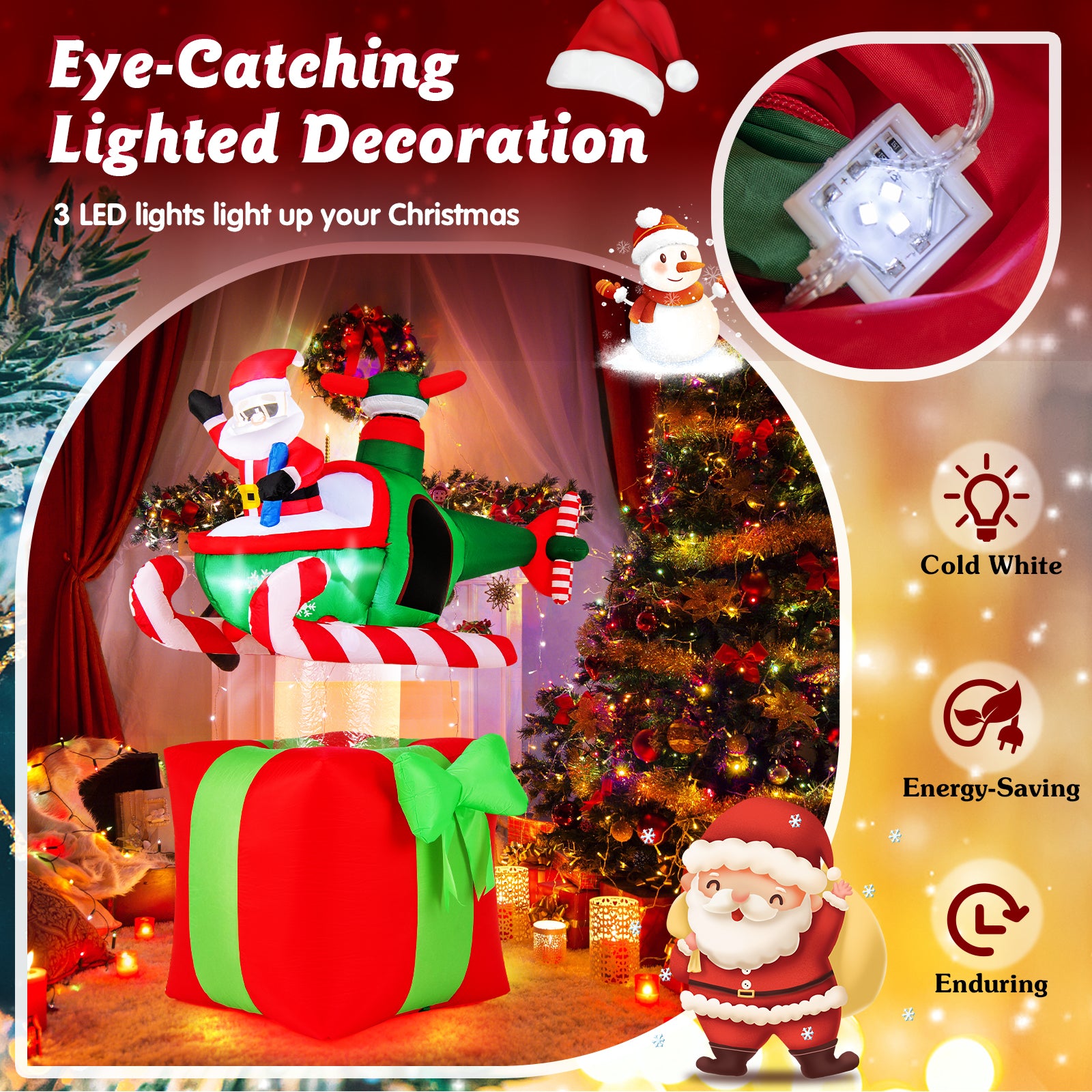 6 Feet Christmas Inflatable Santa Flying Airplane, 3 LED Lights Christmas Decor & Accessories at Gallery Canada
