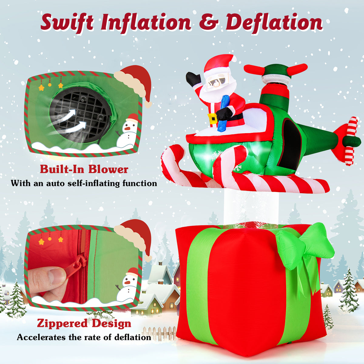 6 Feet Christmas Inflatable Santa Flying Airplane, 3 LED Lights Christmas Decor & Accessories at Gallery Canada