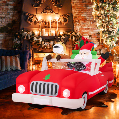 7.7 Feet Inflatable Santa Claus, Reindeer Riding Car, Gift Bag, 9 LED Lights, Red Christmas Decor & Accessories at Gallery Canada