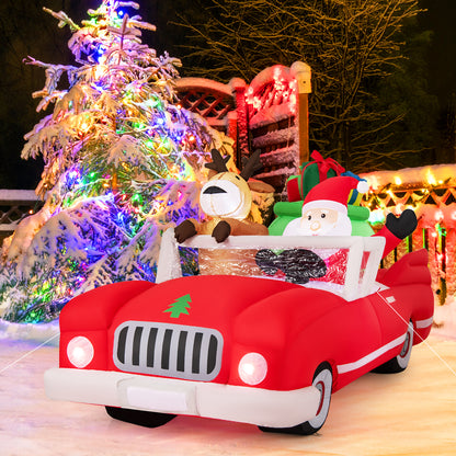7.7 Feet Inflatable Santa Claus, Reindeer Riding Car, Gift Bag, 9 LED Lights, Red Christmas Decor & Accessories at Gallery Canada