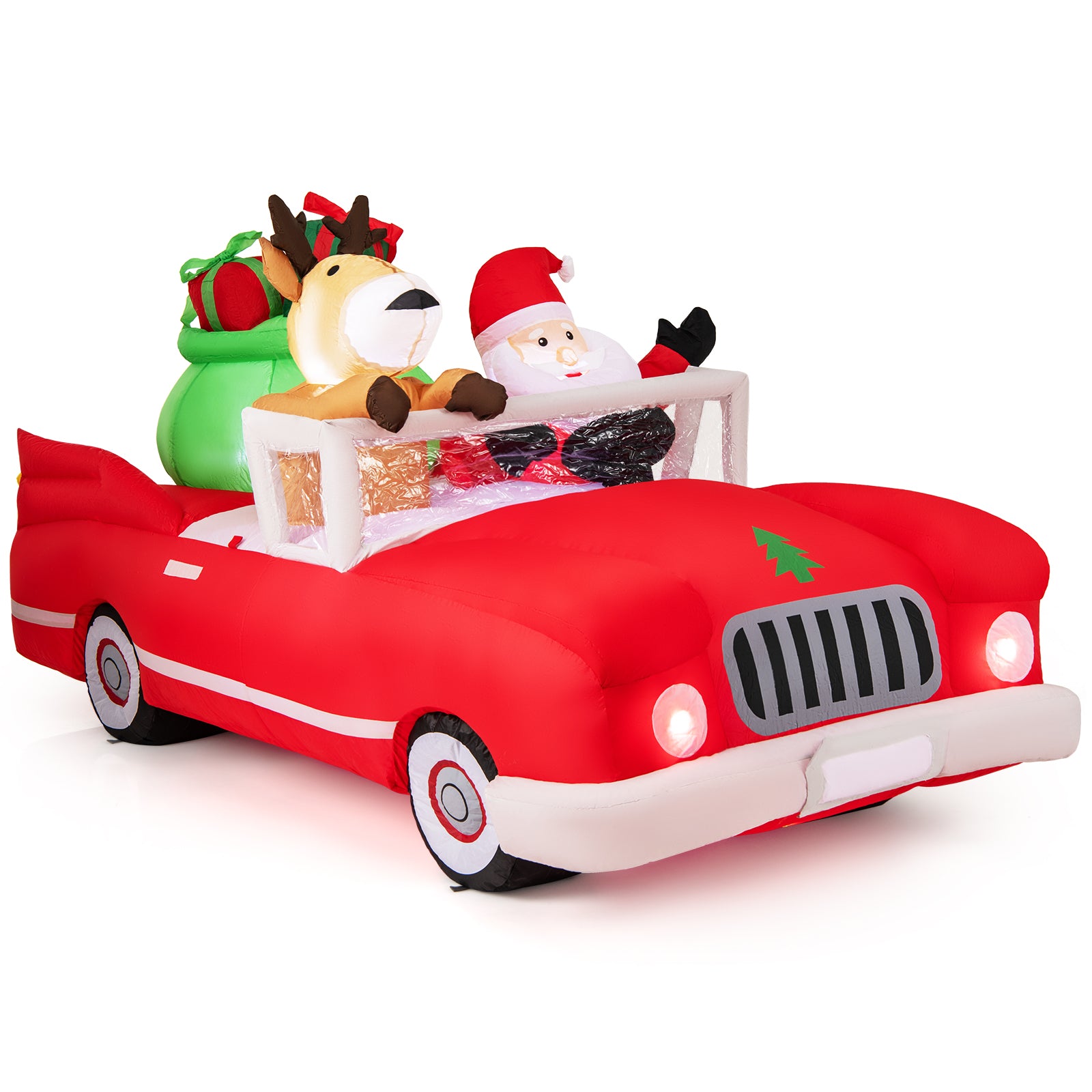 7.7 Feet Inflatable Santa Claus, Reindeer Riding Car, Gift Bag, 9 LED Lights, Red Christmas Decor & Accessories at Gallery Canada