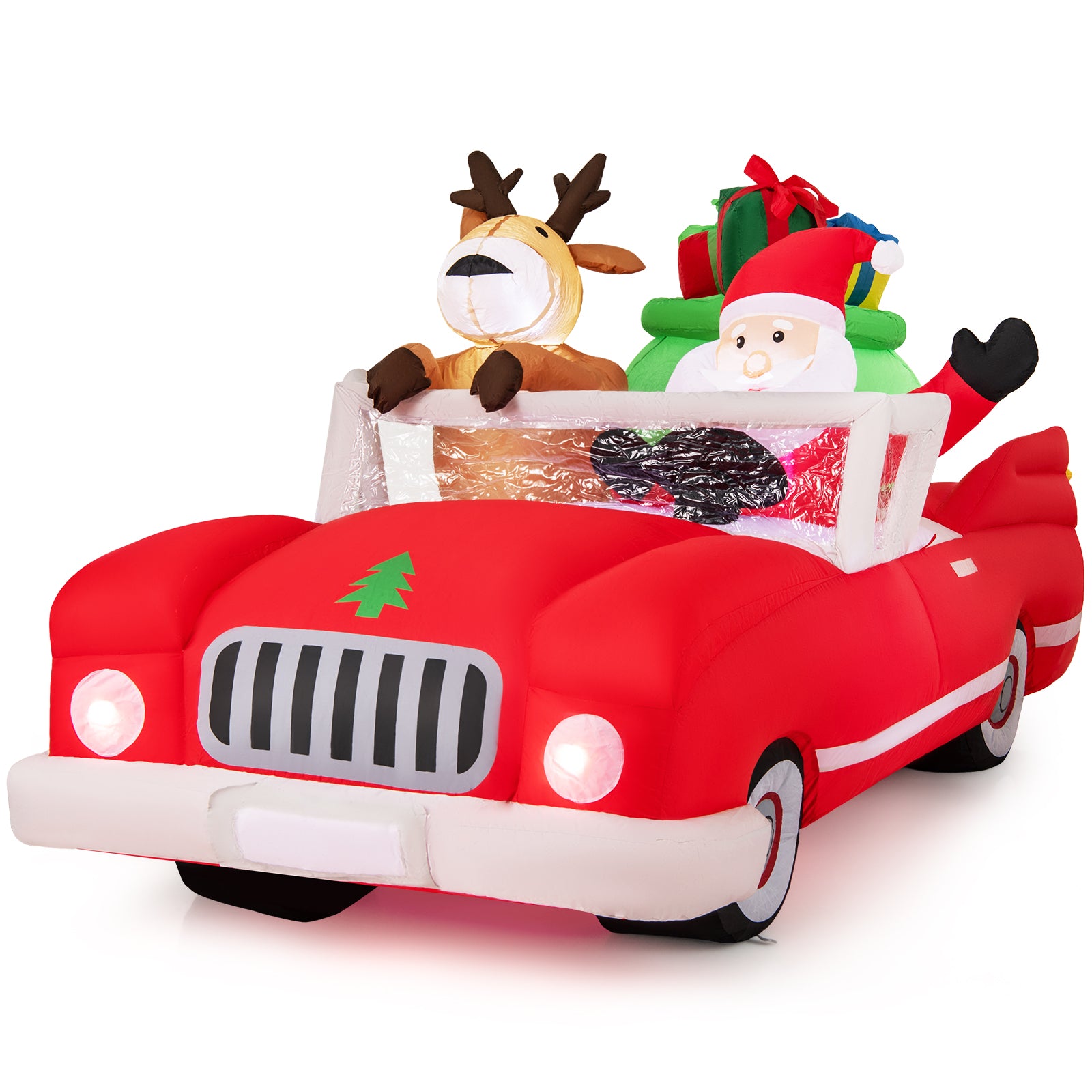 7.7 Feet Inflatable Santa Claus, Reindeer Riding Car, Gift Bag, 9 LED Lights, Red Christmas Decor & Accessories at Gallery Canada