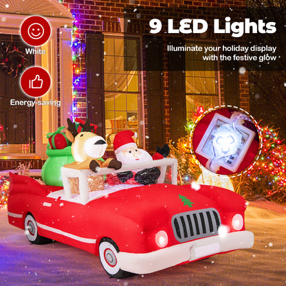 7.7 Feet Inflatable Santa Claus, Reindeer Riding Car, Gift Bag, 9 LED Lights, Red Christmas Decor & Accessories at Gallery Canada