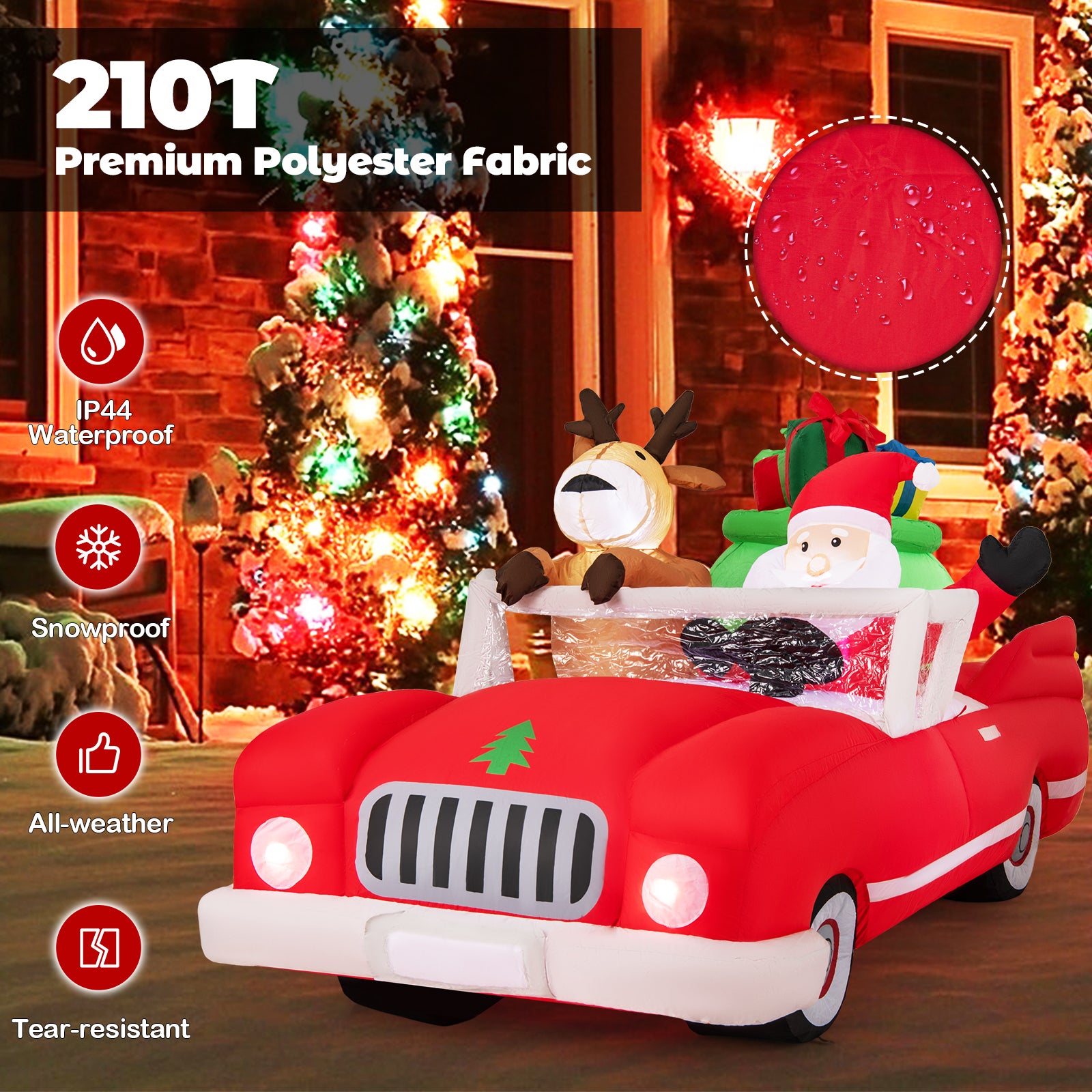 7.7 Feet Inflatable Santa Claus, Reindeer Riding Car, Gift Bag, 9 LED Lights, Red Christmas Decor & Accessories at Gallery Canada