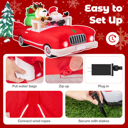 7.7 Feet Inflatable Santa Claus, Reindeer Riding Car, Gift Bag, 9 LED Lights, Red Christmas Decor & Accessories at Gallery Canada