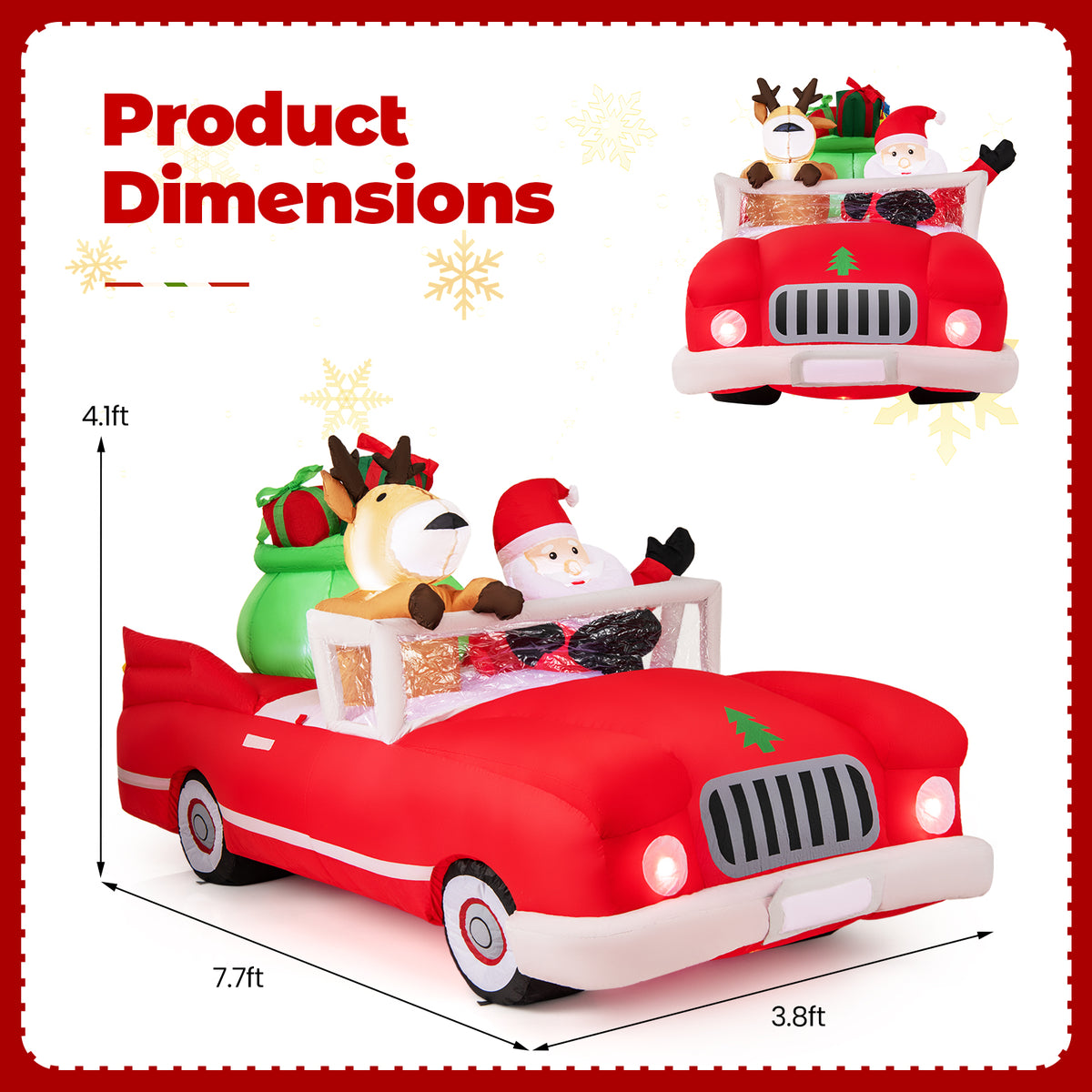 7.7 Feet Inflatable Santa Claus, Reindeer Riding Car, Gift Bag, 9 LED Lights, Red Christmas Decor & Accessories at Gallery Canada