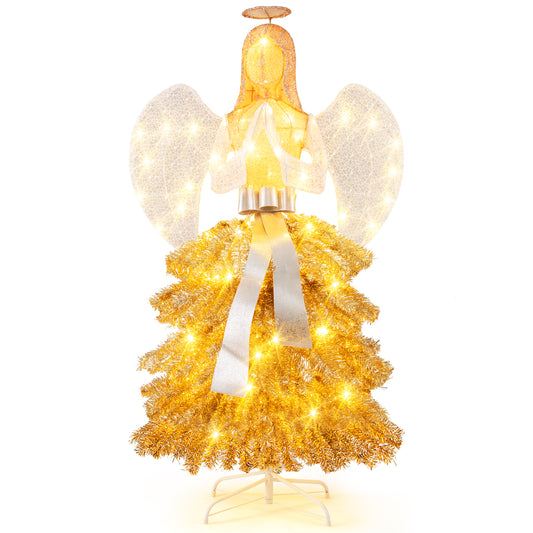 5.2 Feet Lighted Angel Artificial Christmas Tree with Warm White LED Lights, Gold Christmas Tree Golden, White at Gallery Canada