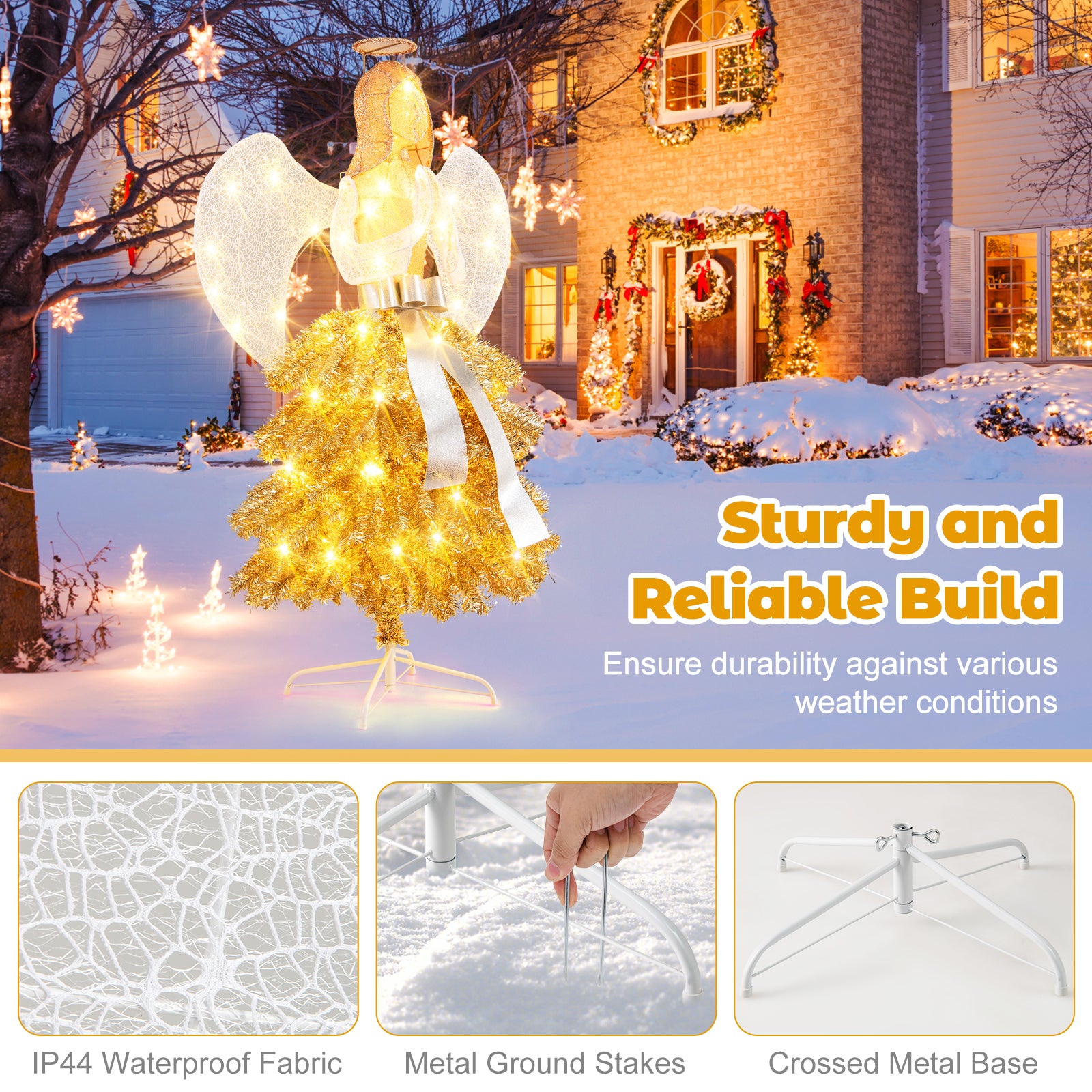 5.2 Feet Lighted Angel Artificial Christmas Tree with Warm White LED Lights, Gold Christmas Tree at Gallery Canada