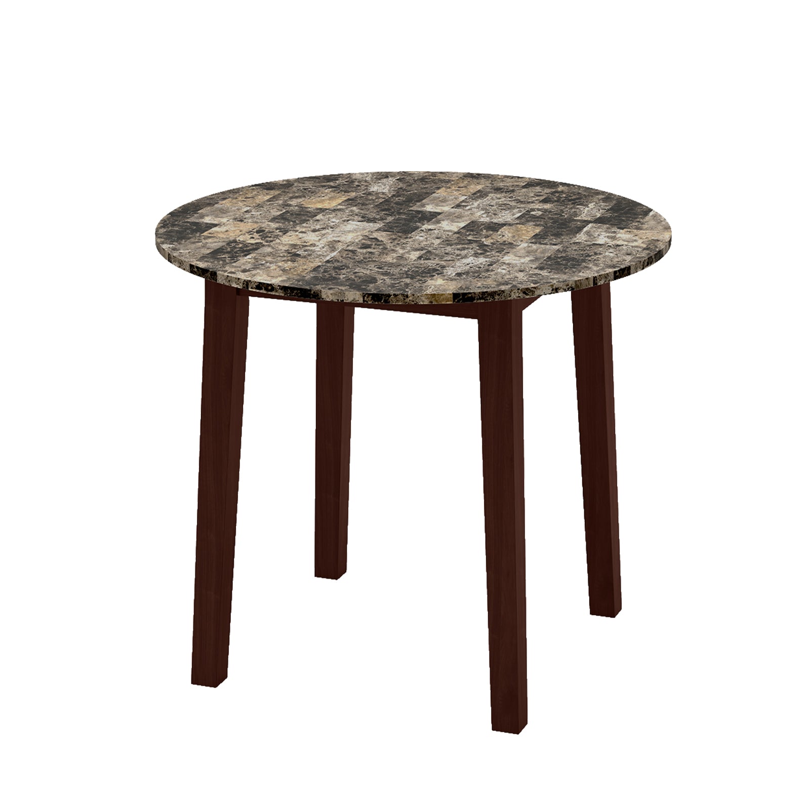 35 Inch Round Dining Table, Rubber Wood Legs, Marble Veneer Top, Brown Dining Tables at Gallery Canada