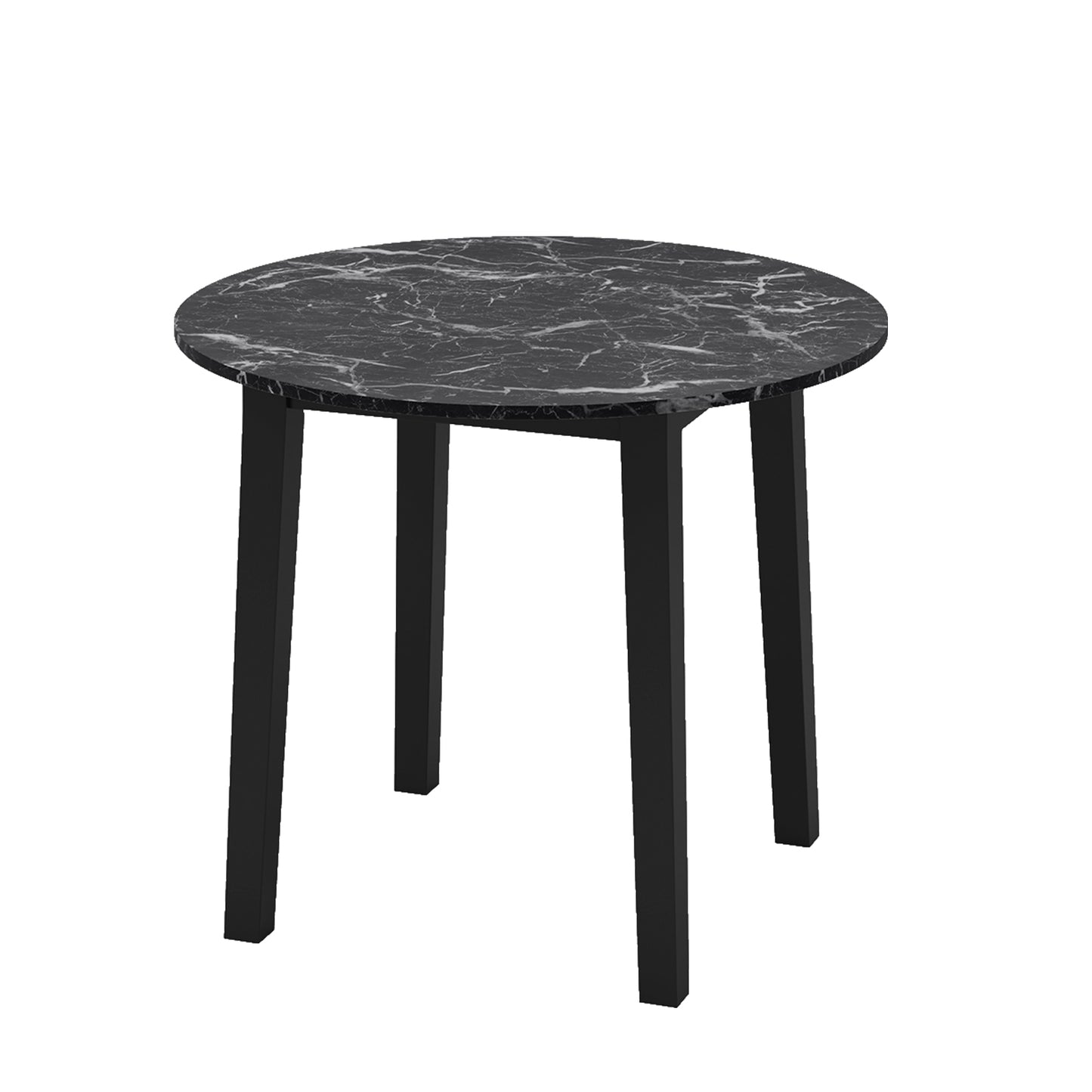 35 Inch Round Dining Table, Rubber Wood Legs, Marble Veneer Top, Black Dining Tables at Gallery Canada