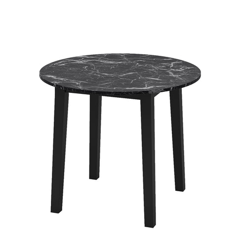 35 Inch Round Dining Table with Rubber Wood Legs and Marble-textured Veneer Tabletop, Black