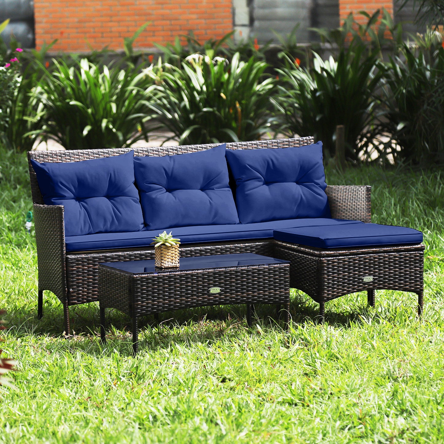 3 Pieces Patio Furniture Sectional Set with 5 Cozy Cushions, Navy Patio Conversation Sets at Gallery Canada