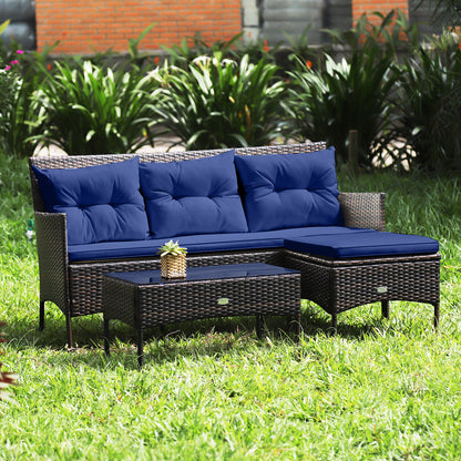 3 Pieces Patio Furniture Sectional Set with 5 Cozy Cushions, Navy Patio Conversation Sets at Gallery Canada