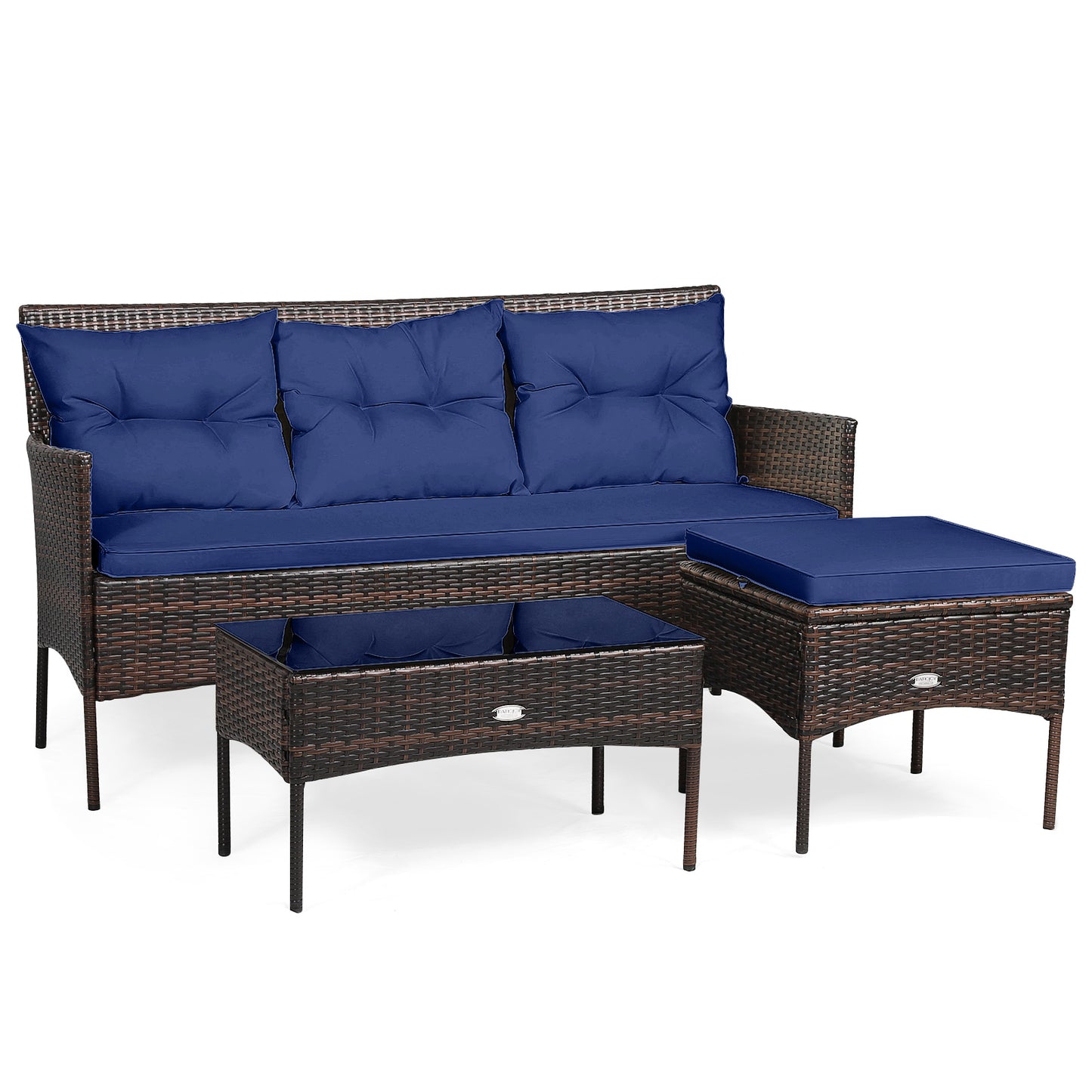 3 Pieces Patio Furniture Sectional Set with 5 Cozy Cushions, Navy Patio Conversation Sets Navy at Gallery Canada