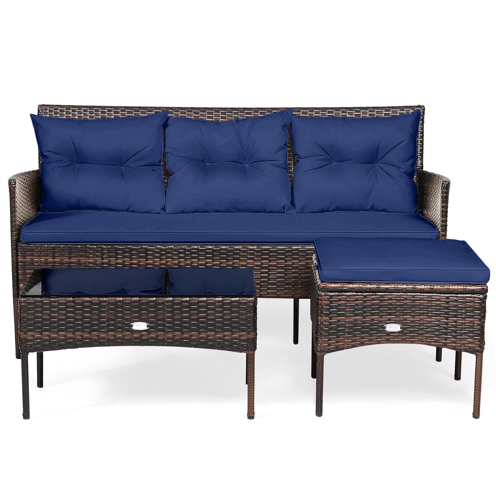 3 Pieces Patio Furniture Sectional Set with 5 Cozy Cushions, Navy Patio Conversation Sets at Gallery Canada