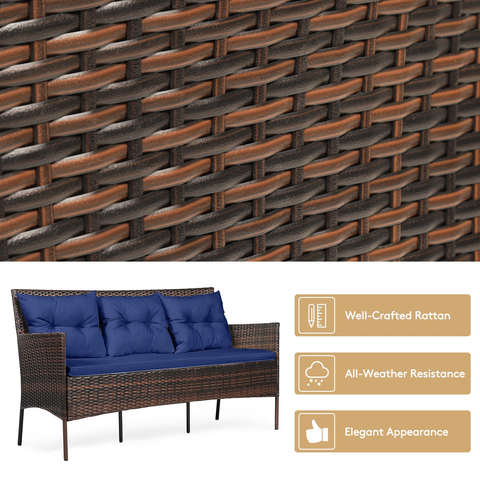 3 Pieces Patio Furniture Sectional Set with 5 Cozy Cushions, Navy Patio Conversation Sets at Gallery Canada