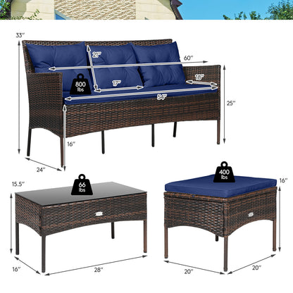3 Pieces Patio Furniture Sectional Set with 5 Cozy Cushions, Navy Patio Conversation Sets at Gallery Canada