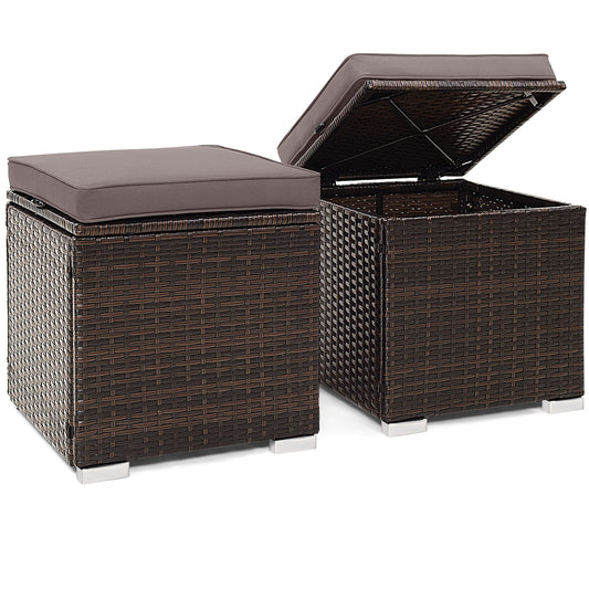 Patio Ottoman With Removable Cushions, 2 Pieces, Gray Outdoor Seating & Patio Chairs Gray at Gallery Canada