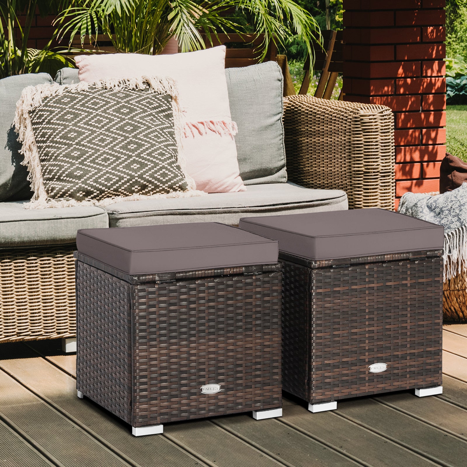 Patio Ottoman With Removable Cushions, 2 Pieces, Gray Outdoor Seating & Patio Chairs at Gallery Canada