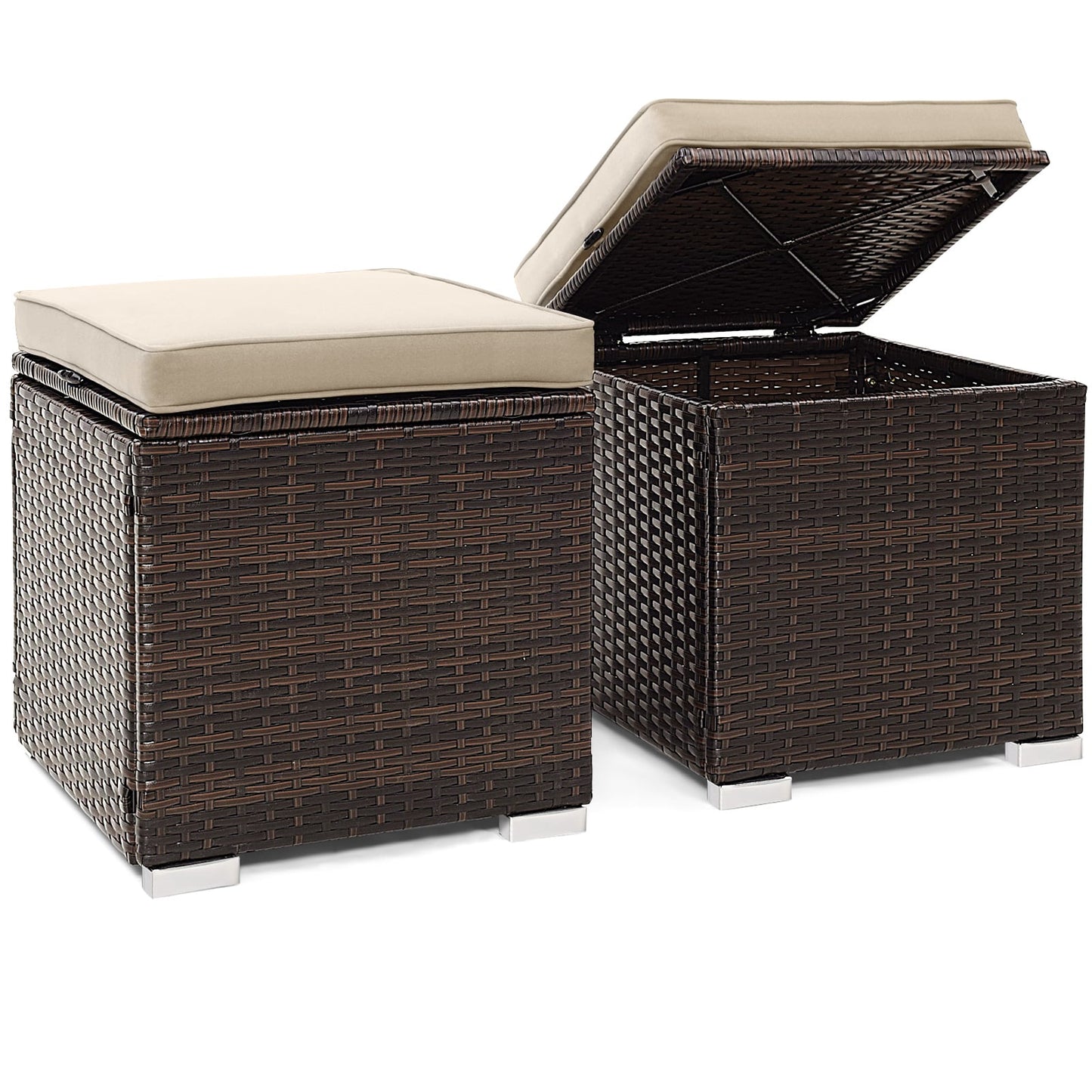 2 Piece Patio Ottoman, Removable Cushions, Brown
