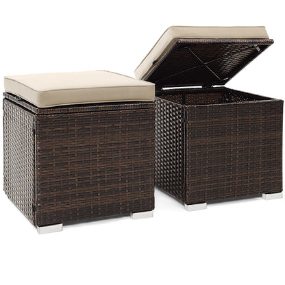 2 Piece Patio Ottoman, Removable Cushions, Brown
