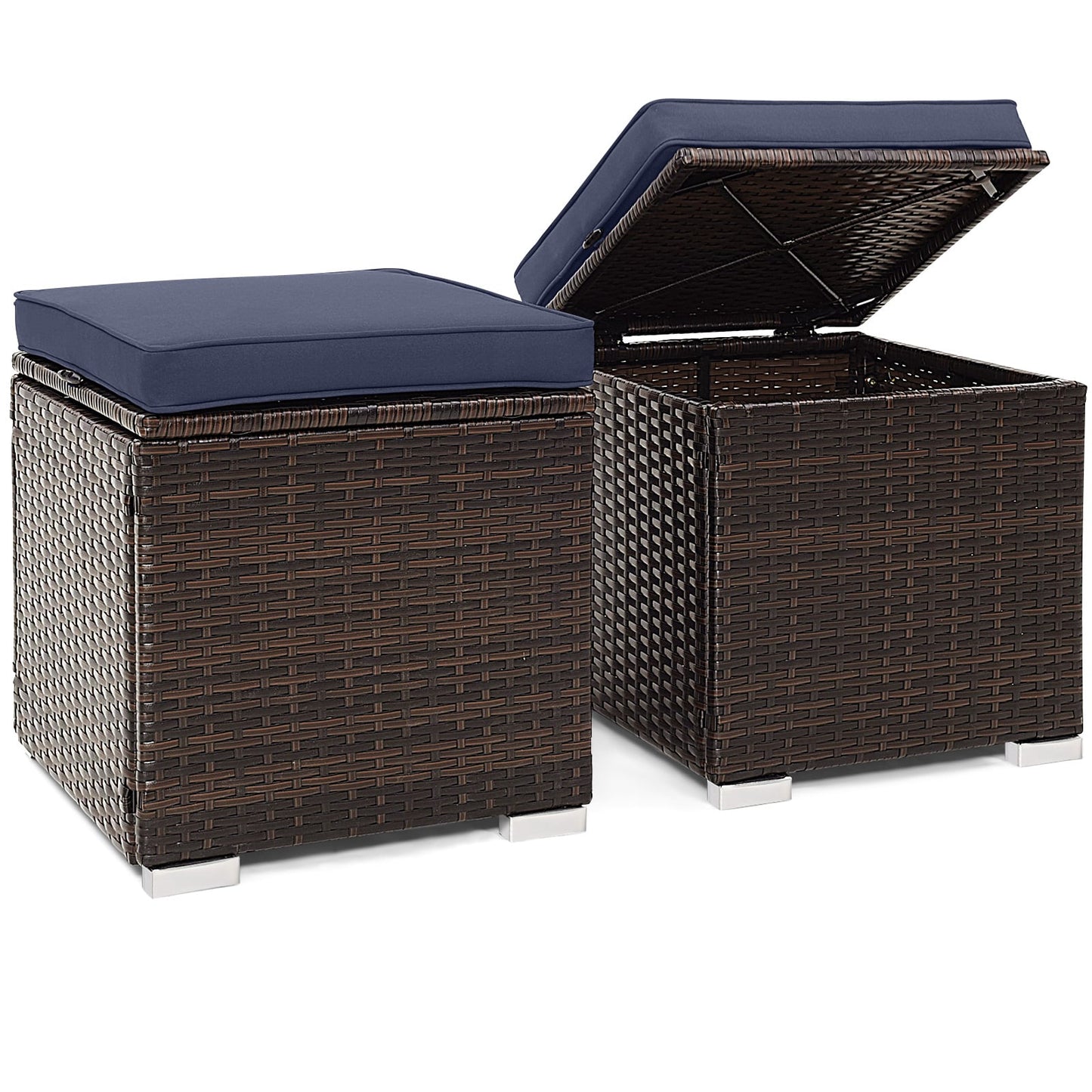 Patio Ottoman With Removable Cushions, Navy