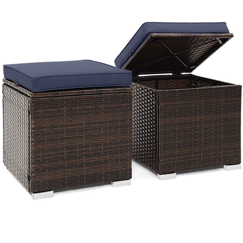 Patio Ottoman With Removable Cushions, Navy