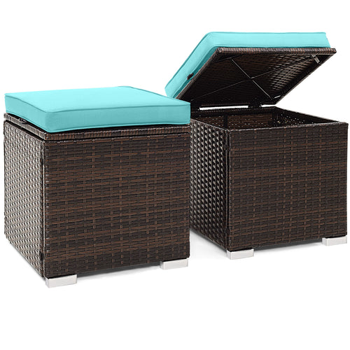 Patio Ottoman, 2 Pieces, Removable Cushions, Turquoise