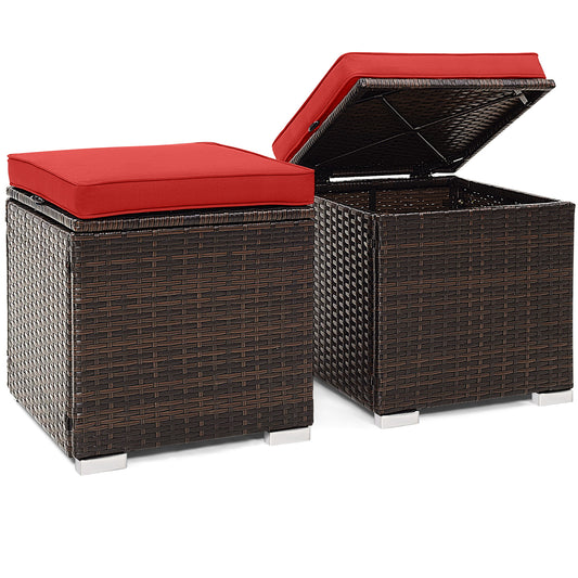 Patio Ottoman With Removable Cushions, 2 Pieces, Red Outdoor Seating & Patio Chairs Red at Gallery Canada