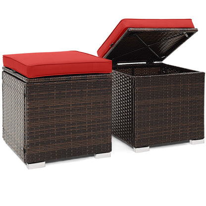 Patio Ottoman With Removable Cushions, 2 Pieces, Red