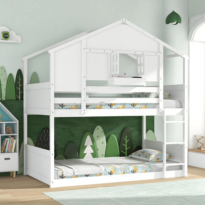 Twin Over Twin Bunk Bed for Kids with Roof and Lockable Window, White Toddler Beds at Gallery Canada