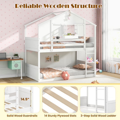 Twin Over Twin Bunk Bed for Kids with Roof and Lockable Window, White Toddler Beds at Gallery Canada