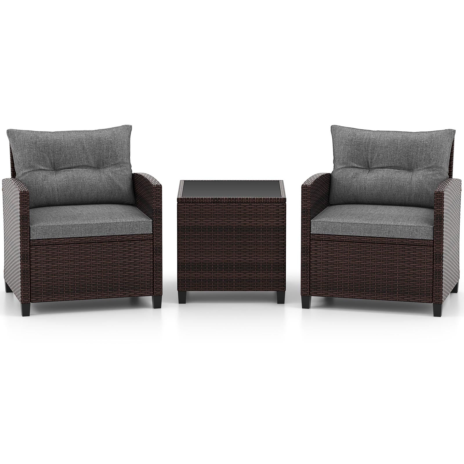 3 Pieces Rattan Patio Furniture Set with Washable Cushion, Gray Patio Conversation Sets Gray at Gallery Canada