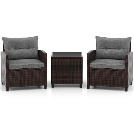 3 Pieces Rattan Patio Furniture Set with Washable Cushion, Gray Patio Conversation Sets Gray at Gallery Canada