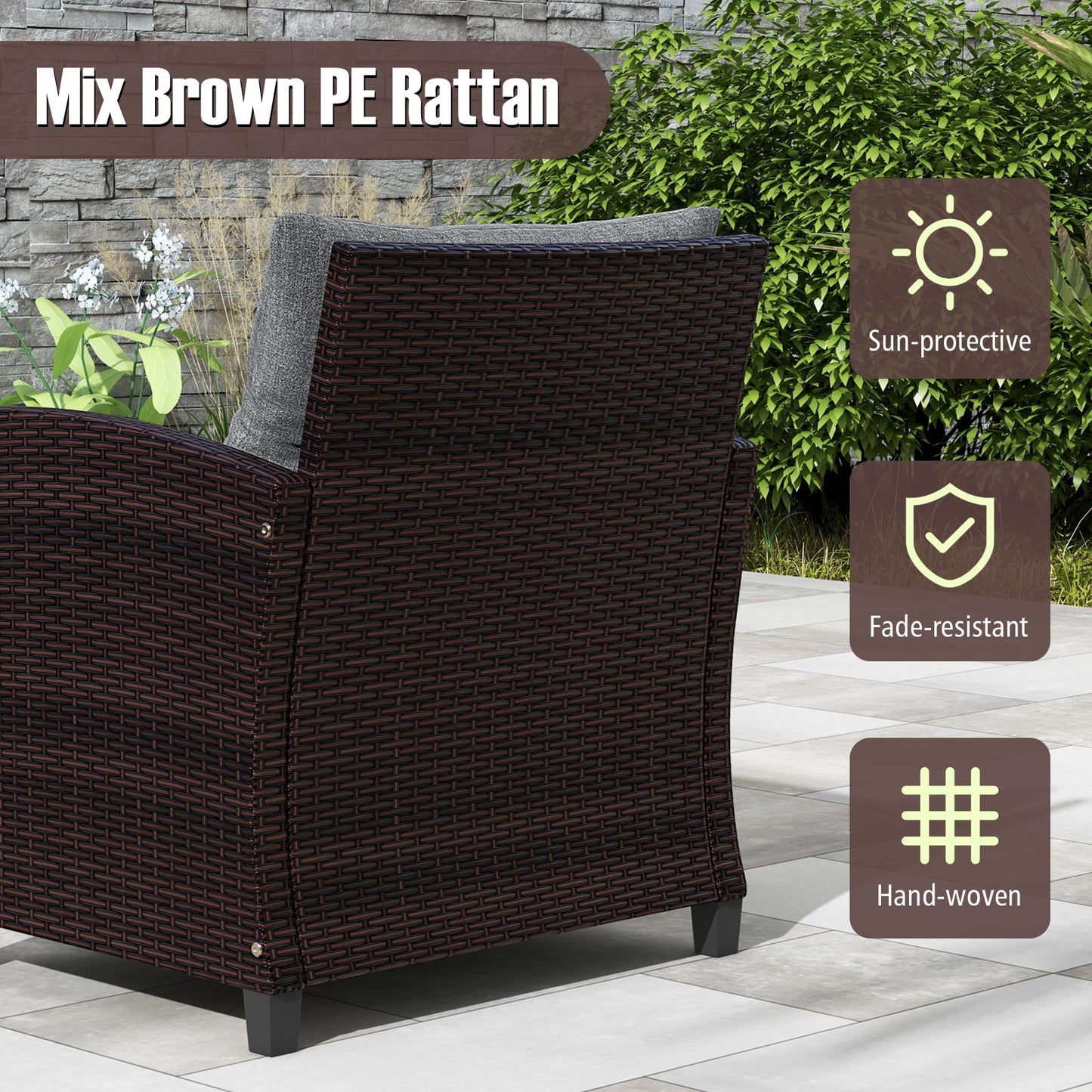 3 Pieces Rattan Patio Furniture Set with Washable Cushion, Gray Patio Conversation Sets at Gallery Canada