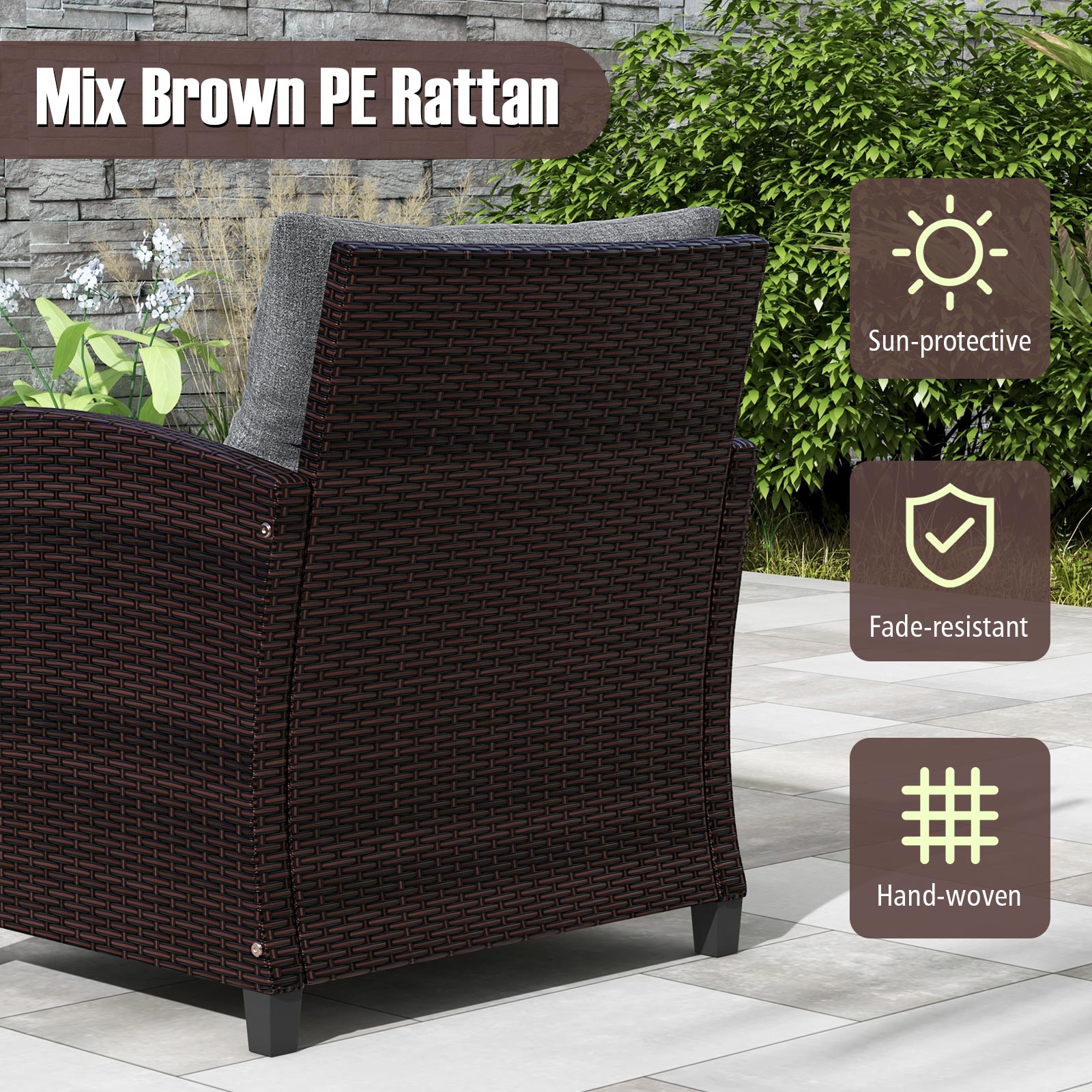 3 Pieces Rattan Patio Furniture Set with Washable Cushion, Gray Patio Conversation Sets at Gallery Canada