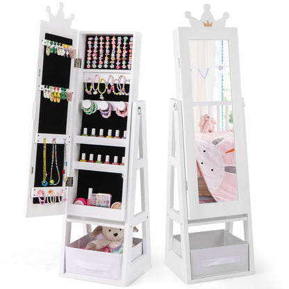 Free-Standing Full Length Kids Jewelry Armoire Cabinet, White