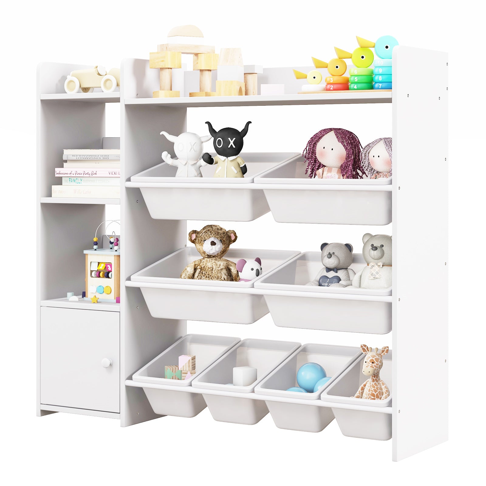 4-Tier Kids Toy Storage Organizer Bookshelf and Toy Storage Rack with Door, White Kids Storage White at Gallery Canada